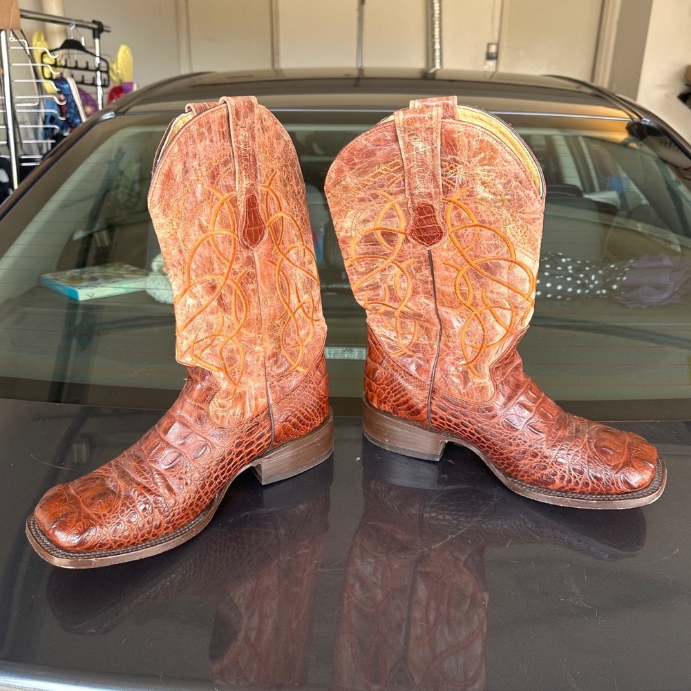 Buitre Handcrafted Leather Goods Alligator Embossed Western Boots Men's Size 8 - Picture 15 of 15